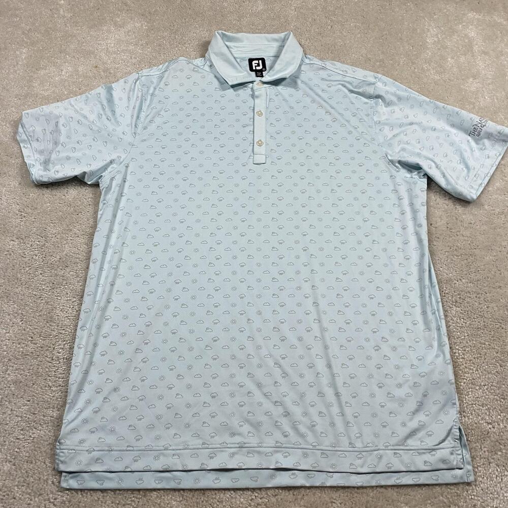 FootJoy Polo Shirt Mens XL Blue Weather AOP Golf Performance Stretch National CC